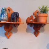 Pair of shelves late nineteenth century in solid walnut style Gothic