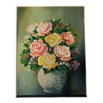 Tableau nature morte le bouquet de roses signé Francisco Figueira