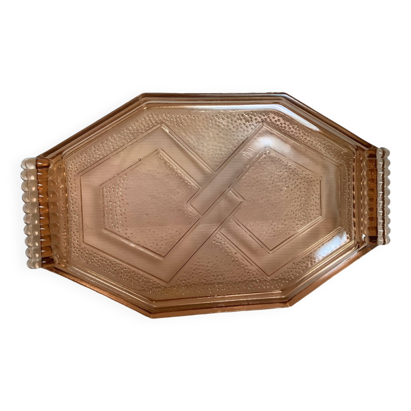 Ancien plat plateau en verre rose style Rosaline A