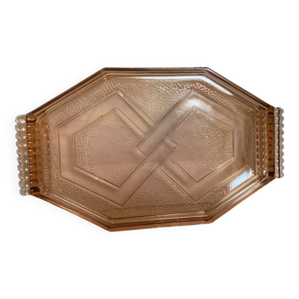 Ancien plat plateau en verre rose style Rosaline A