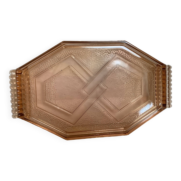 Ancien plat plateau en verre rose style Rosaline A