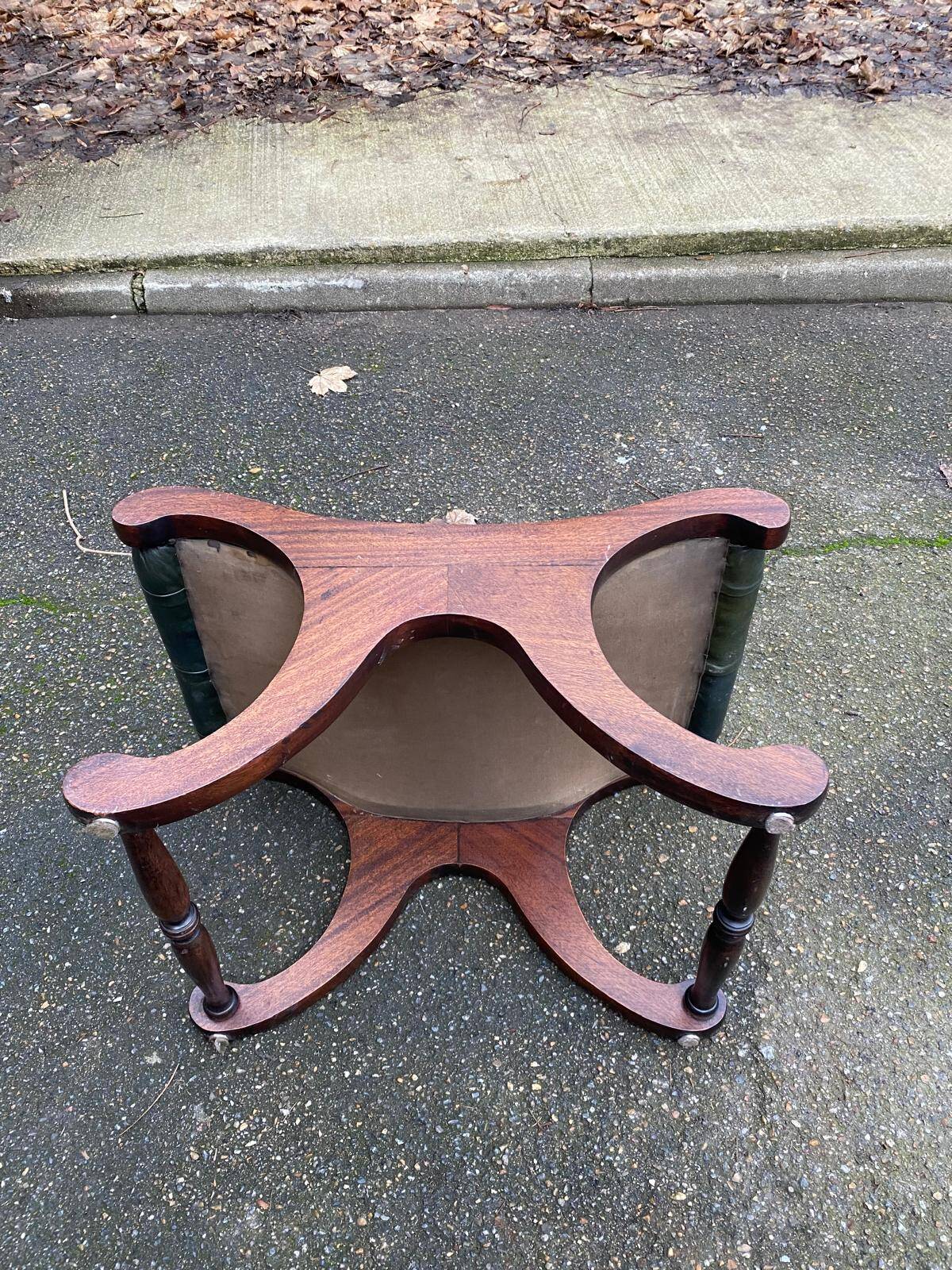 Chesterfield pouf in olive green leather, footstool