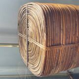 Rattan plant pot rimmed with brass from the 60s and 70s