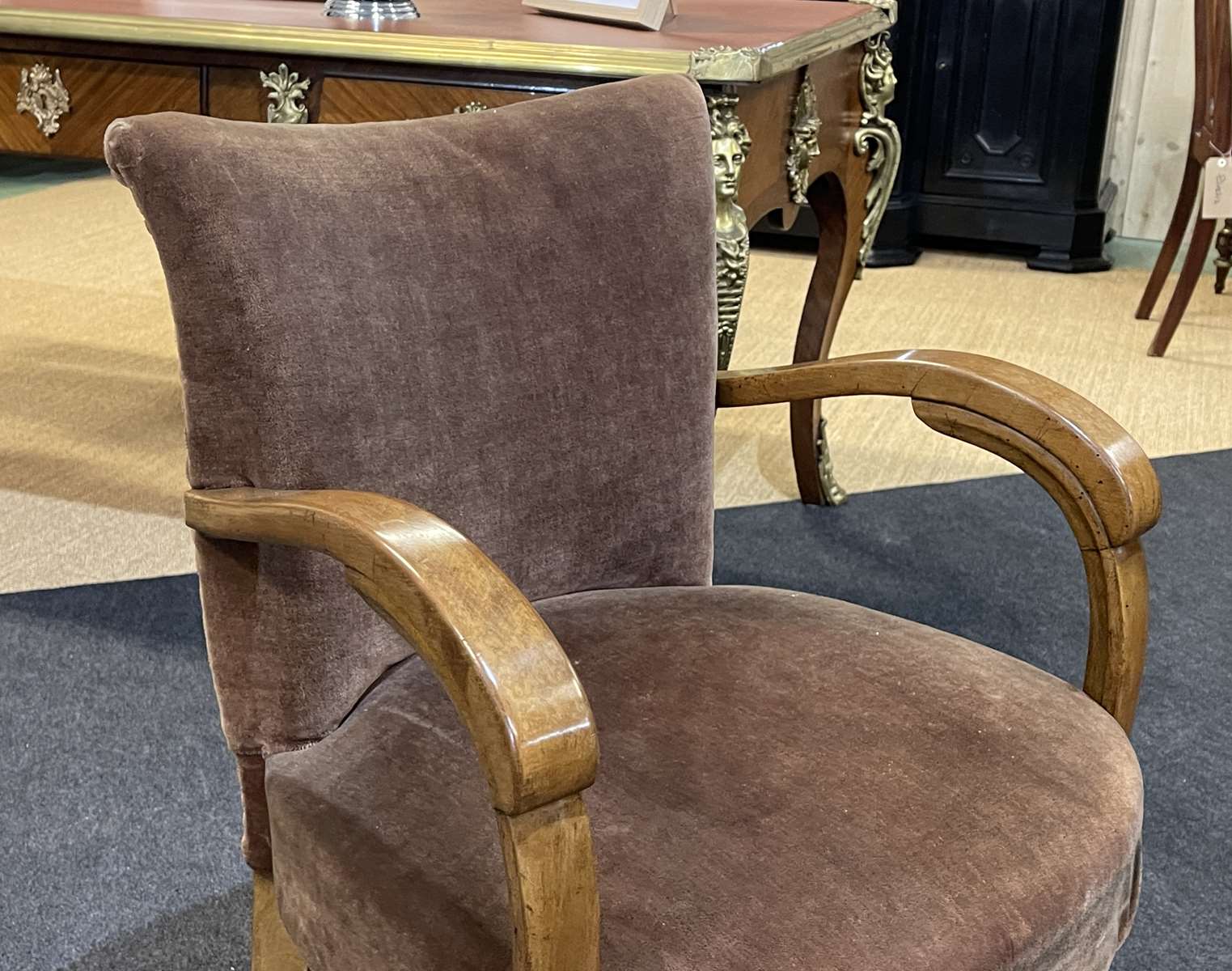 Art Deco bridge armchair in beech