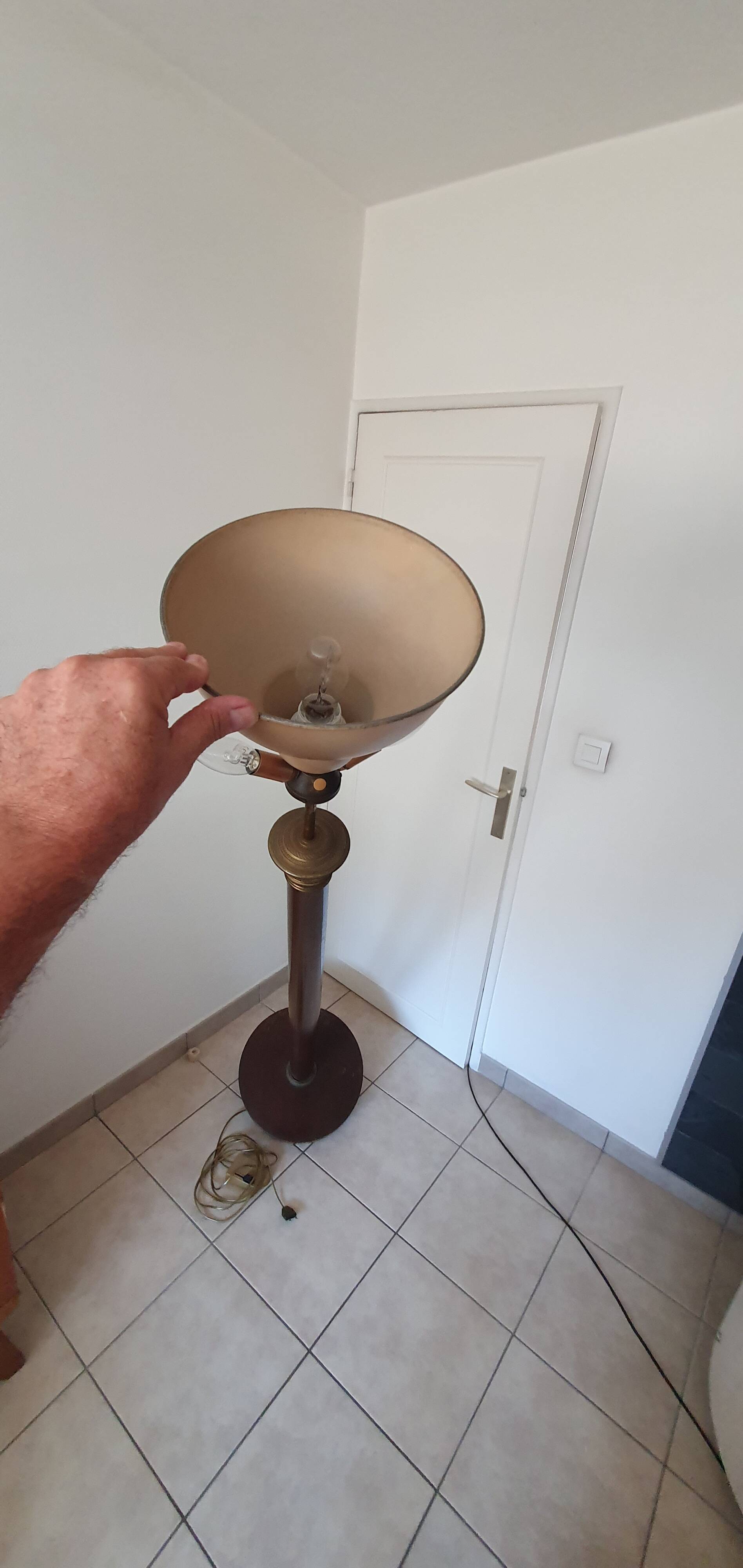 Vintage floor lamp from the 1950s, shade made of pig bladder.
