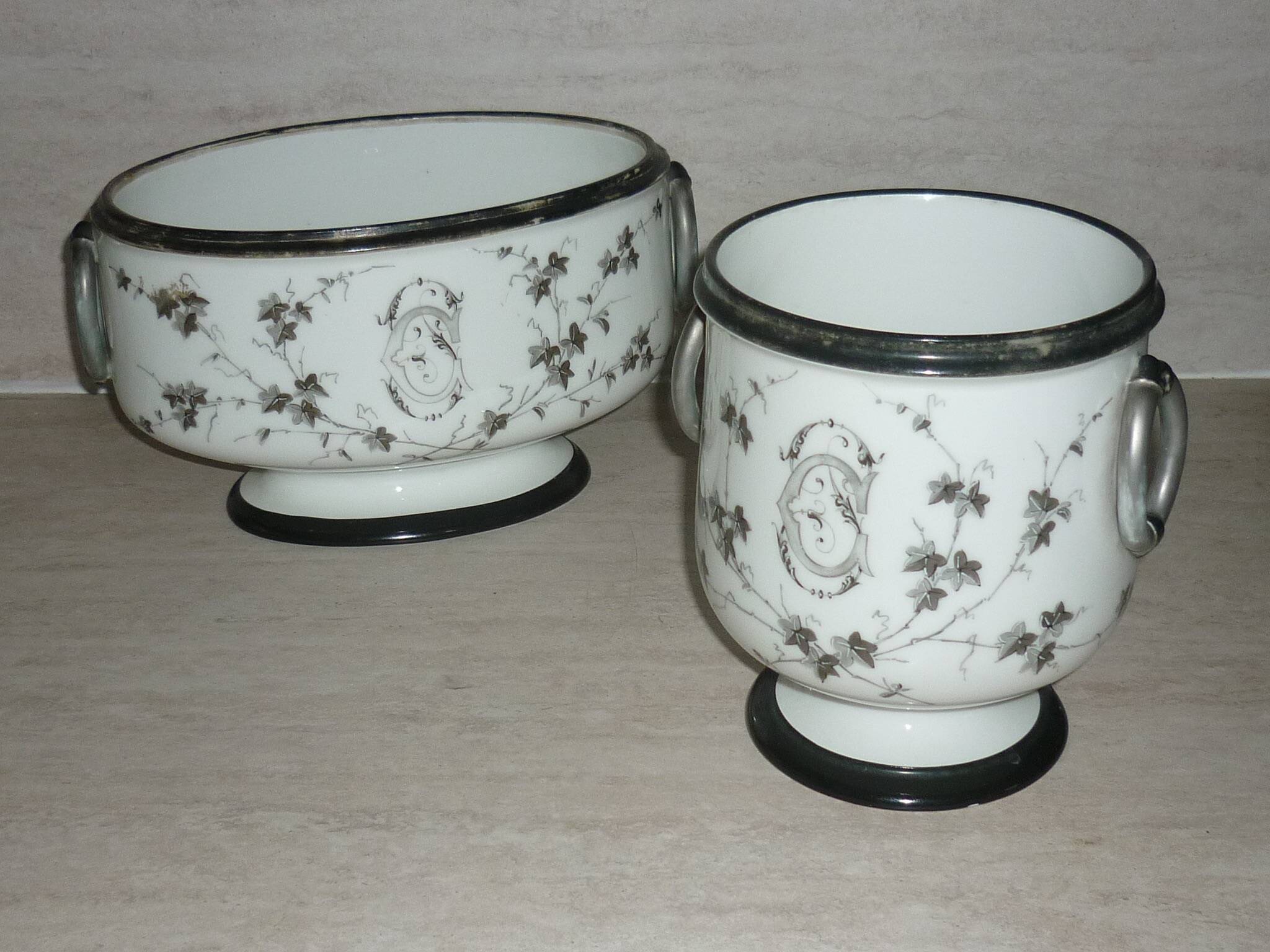 Painted porcelain planter and pot signed P. AGIN