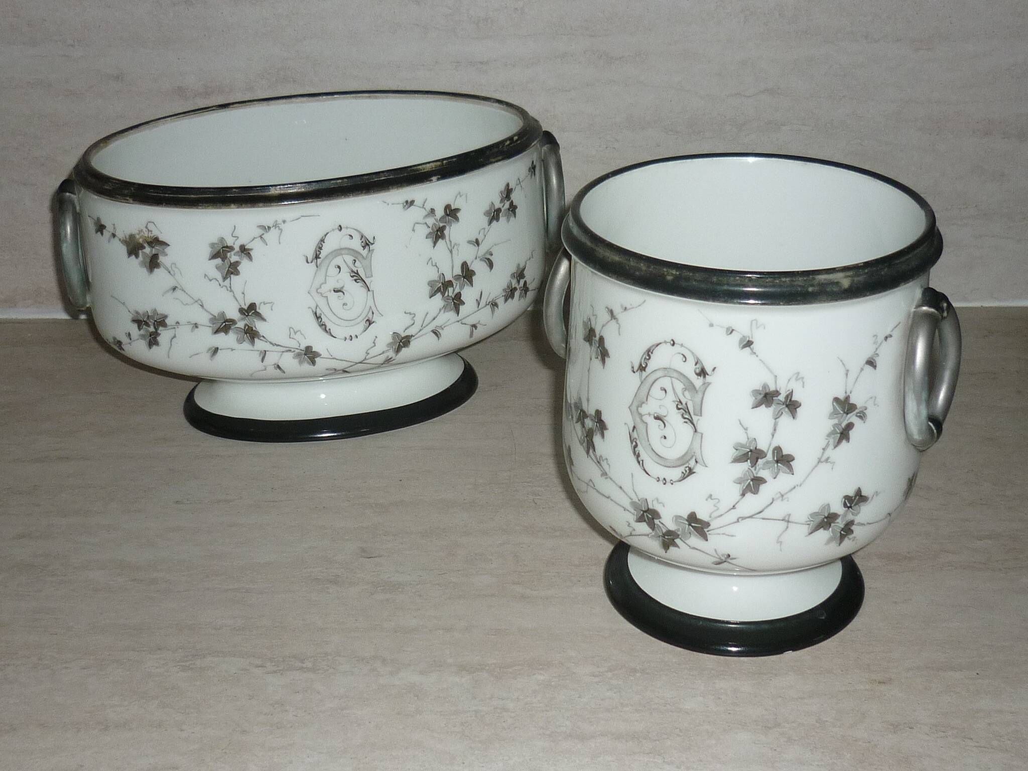 Painted porcelain planter and pot signed P. AGIN