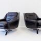 ESA model 802 pair of black leather lounge chairs by Werner Langenfeld
