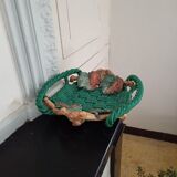 Plat en faience tressee feuilles de vigne ceramique ancienne xxe