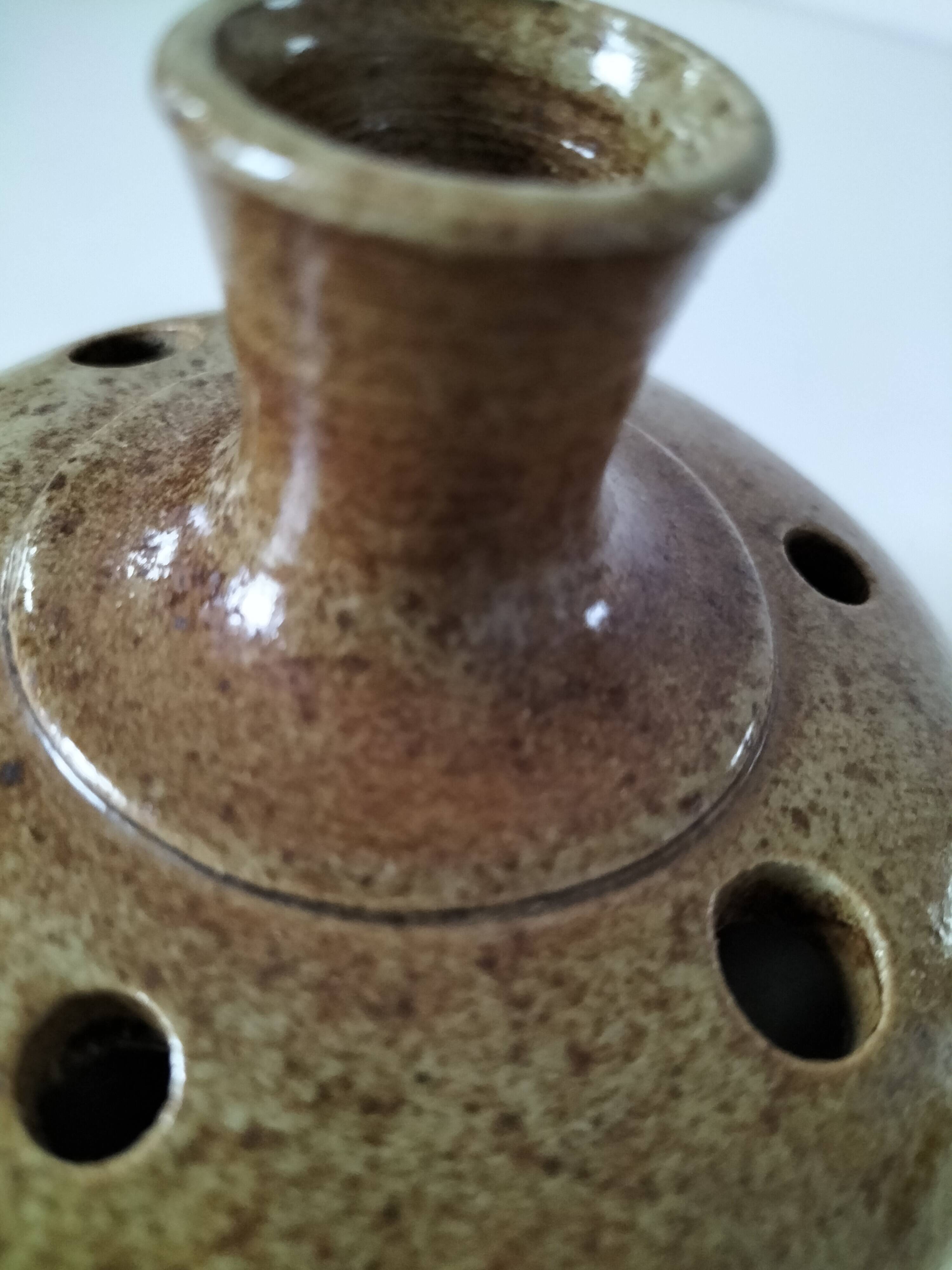 Flower vase in stoneware, signed