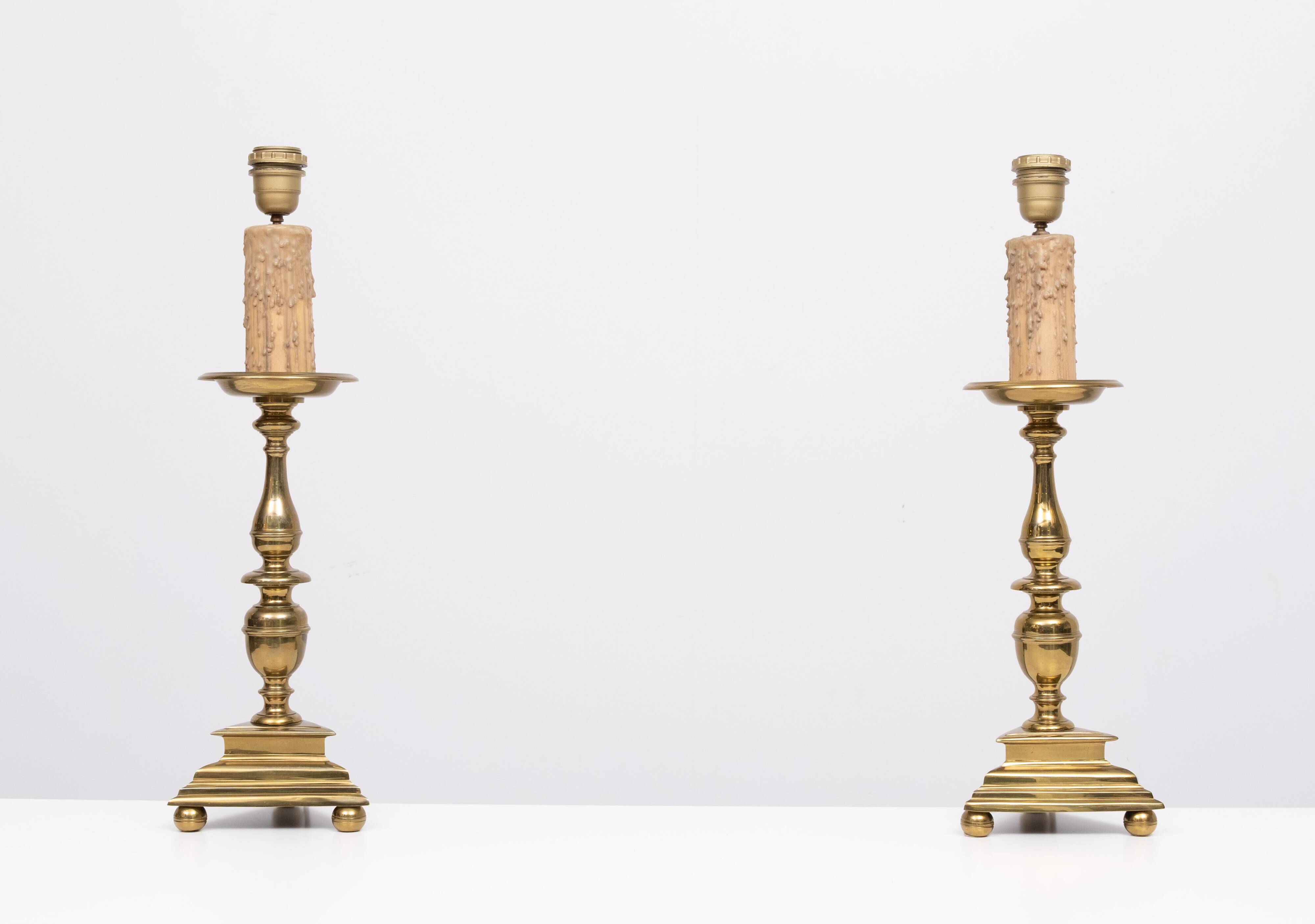 set solid Brass Gothic Revival Table Lamps 1950s