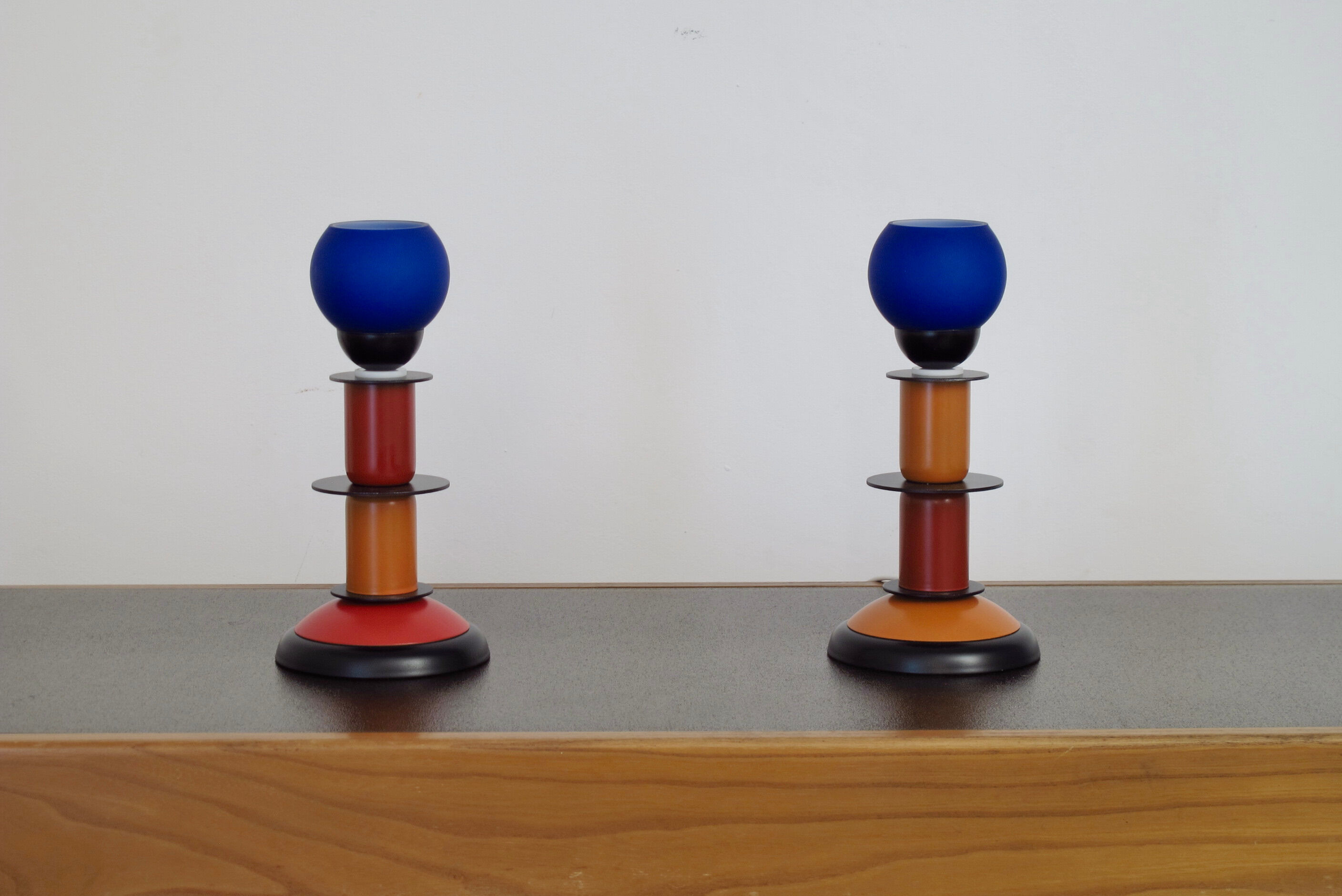 Pair of bedside lamps 1980 blue glass