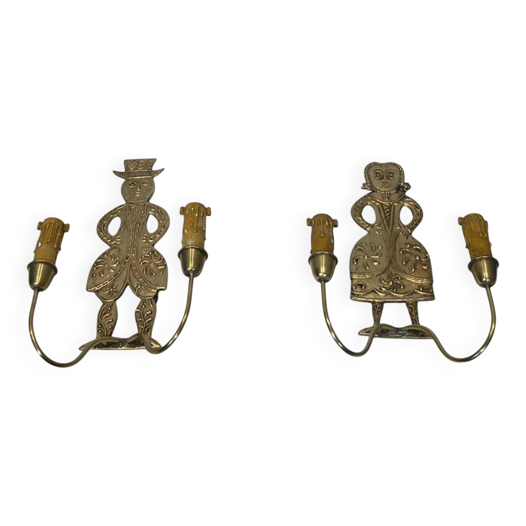 Paire d'Appliques Néoclassiques en Laiton à Décor de Personnages, Homme et