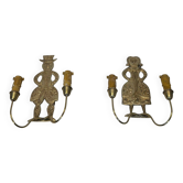 Paire d'Appliques Néoclassiques en Laiton à Décor de Personnages, Homme et