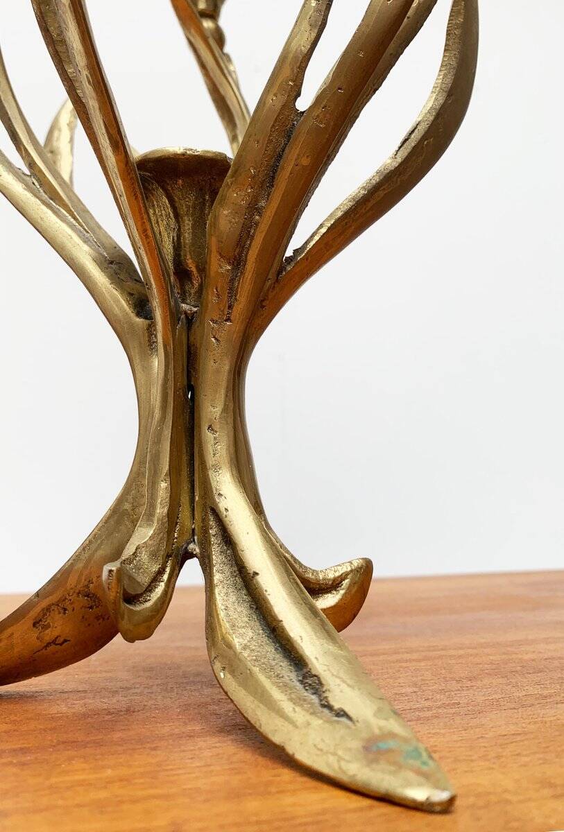Vintage brutalist floral metal candlestick