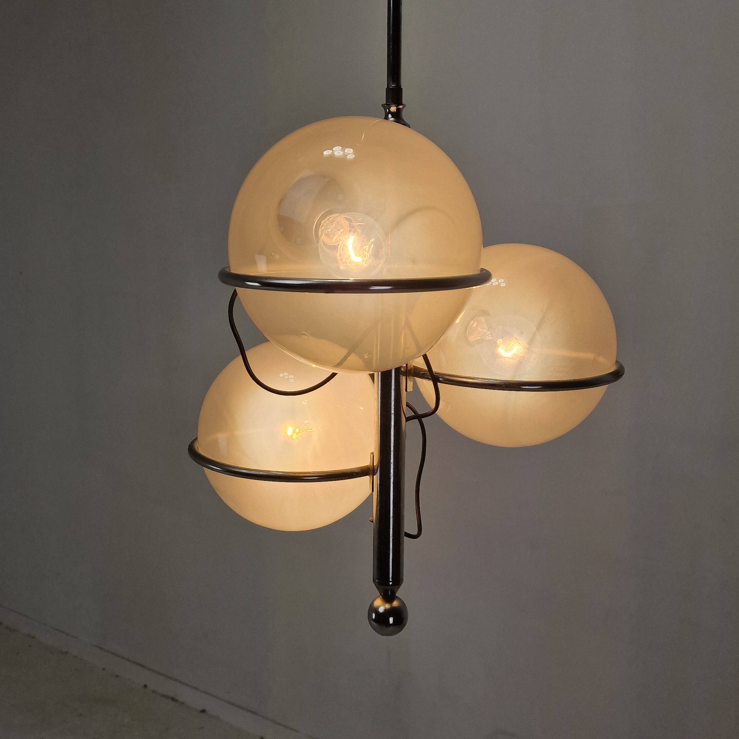 Italian Chrome Lamp with Three Opaline Glass Globes – 1970s