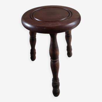 Tabouret bois massif pieds tripode vernis patiné dp 0123251