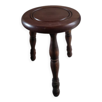 Tabouret bois massif pieds tripode vernis patiné dp 0123251