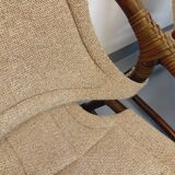 Suite de 3 fauteuils danois vintage esprit safari de Horsnæs Møbelfabrik en rotin et tissu des année