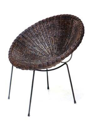 Mid-Century Italian Rattan Armchairs & Table Set, 1950s, Set of 3