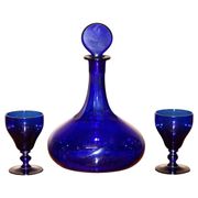 Sherry Carafe and Antique Bristol Blue Glasses