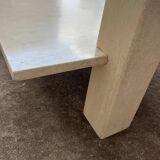 Table basse sculpturale travertin et verre, vintage 1980s