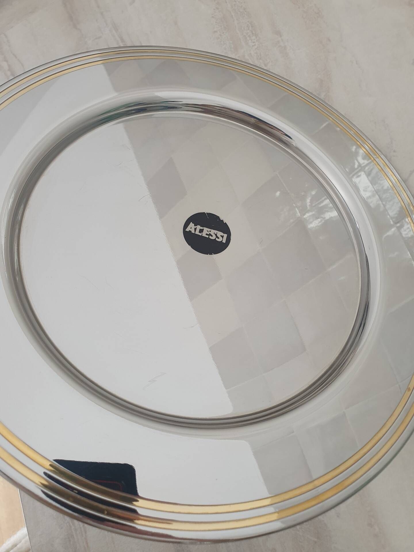 Alessi Ettore Sottsass / Serving plate stainless steel 18/10 and gold NG5100