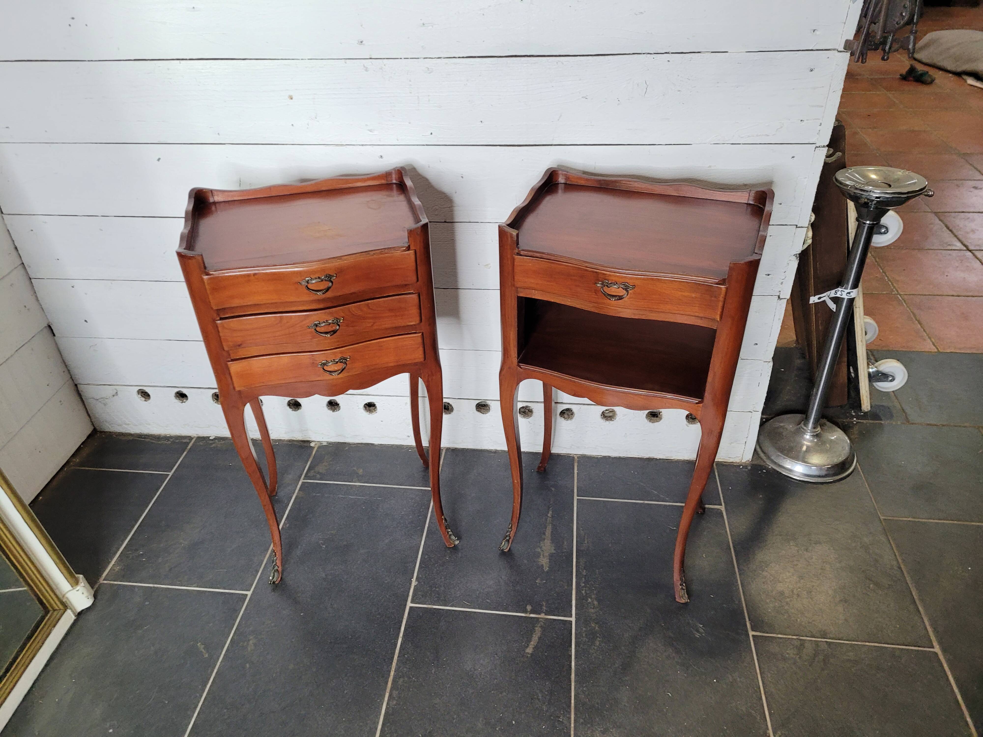 Pair of Louis XV style bedside tables in cherry wood