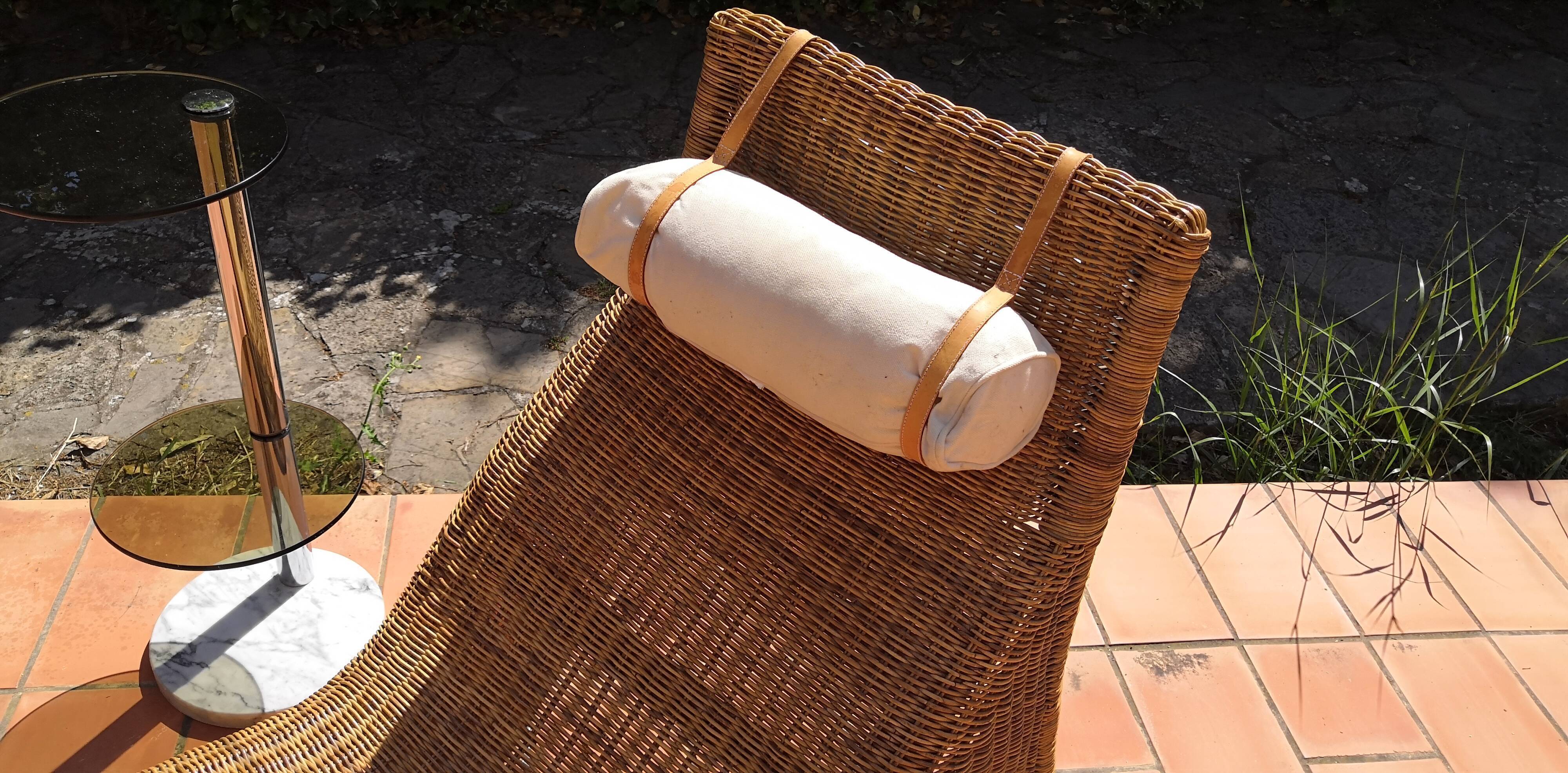 Deck chair sunbed in rattan and bamboo 1960
