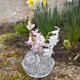 Medium-sized antique flower holder in transparent moulded glass, vintage.