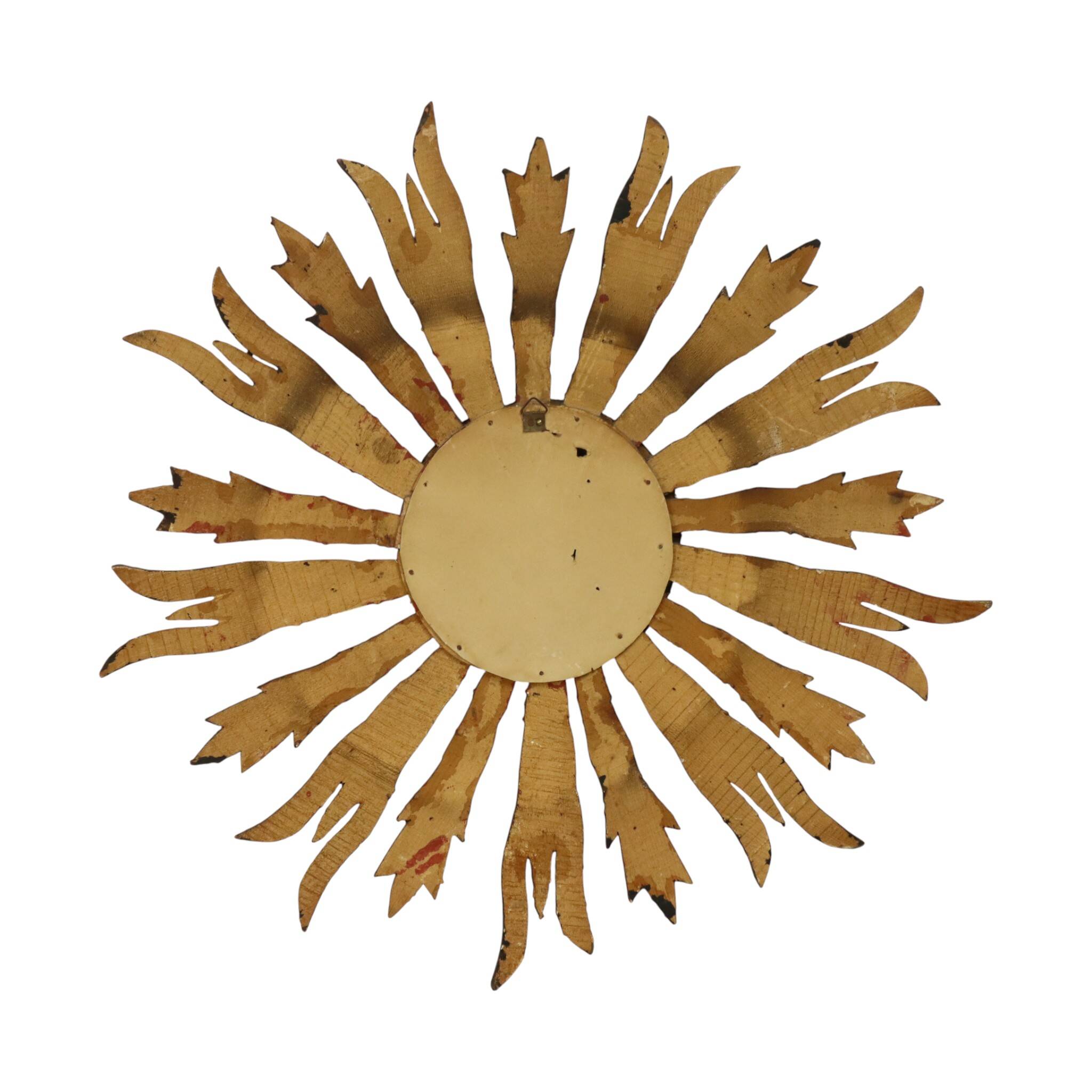 Old Wooden Sun Mirror Sunburst Mirror Gold Fifties 70cm
