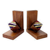 Mid-Century pair of wooden and enamel bookends, 1960s