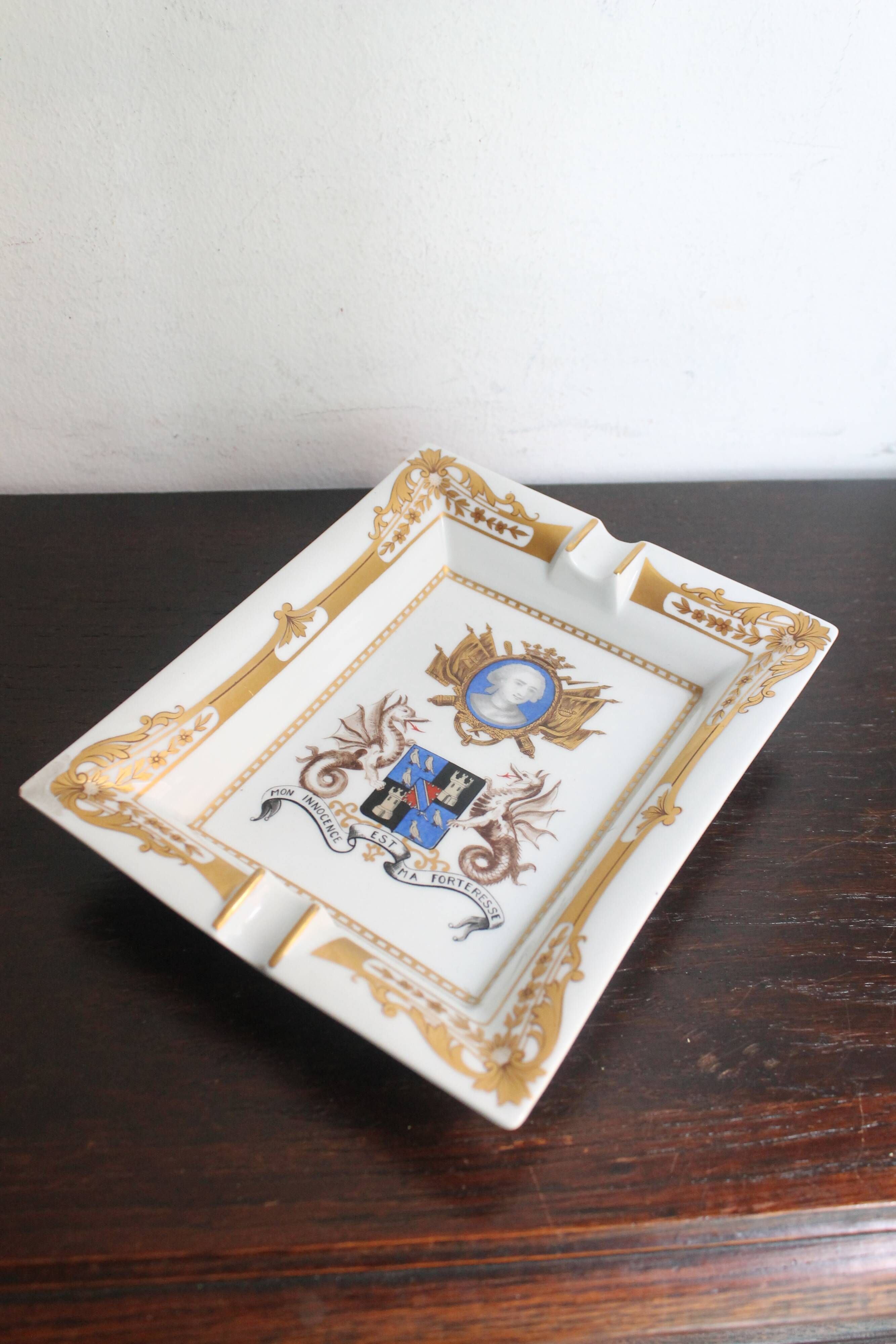 Hermès porcelain vide-poche from Limoges depicting the Marquis de Montc.