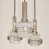 Modern pendant lamp, 1970s, metal and glass, 3xE27