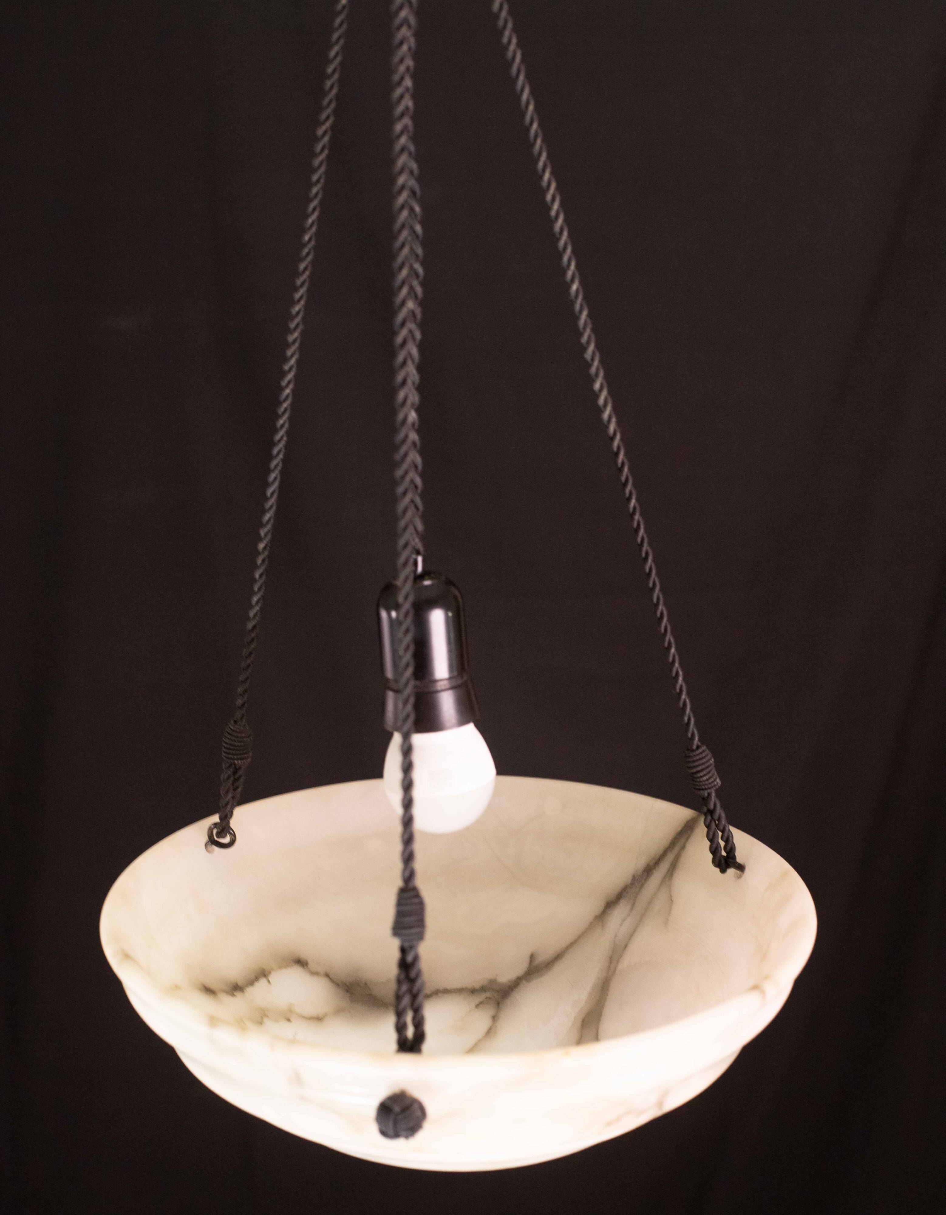 Lustre Art Déco en albâtre blanc, années 1950