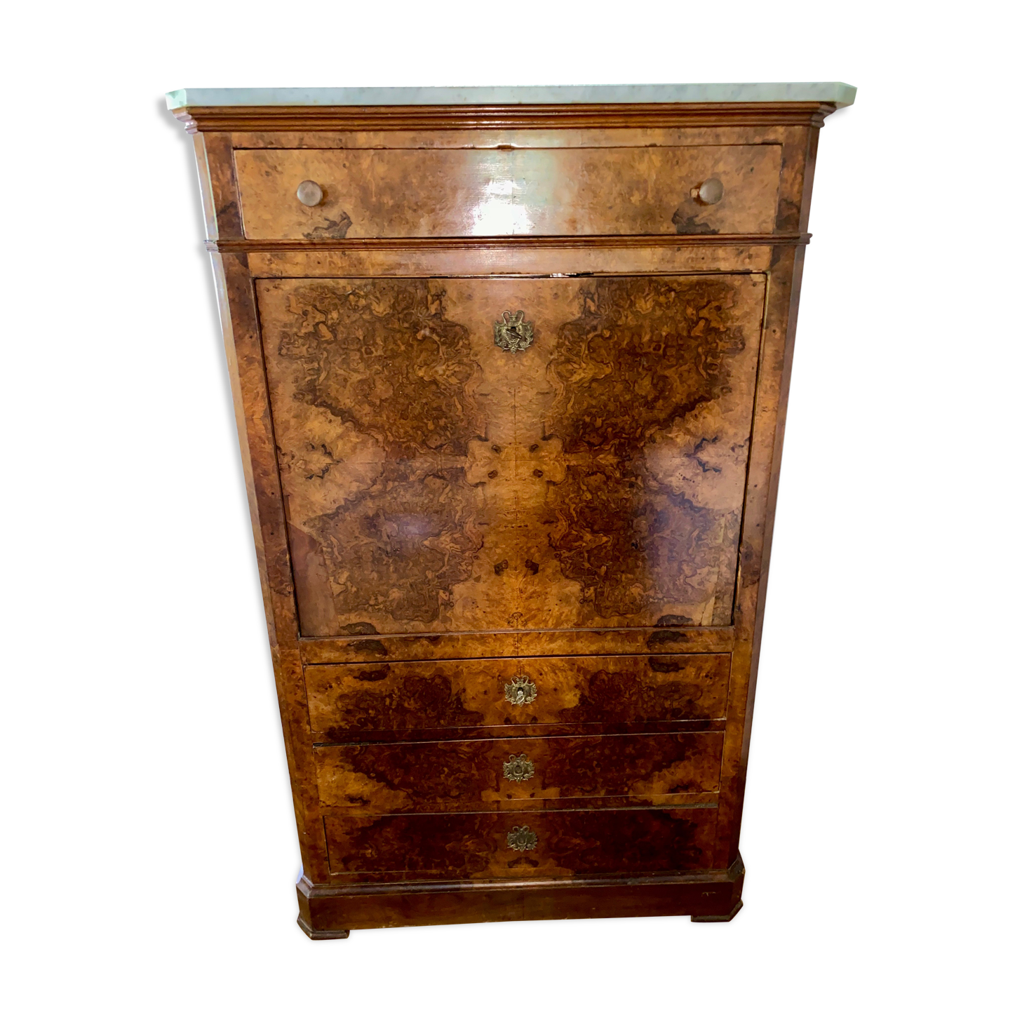 Secretary Louis Philippe in walnut bramble and marble tray
