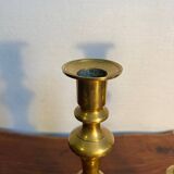 Pair of duo of ringed brass candlesticks