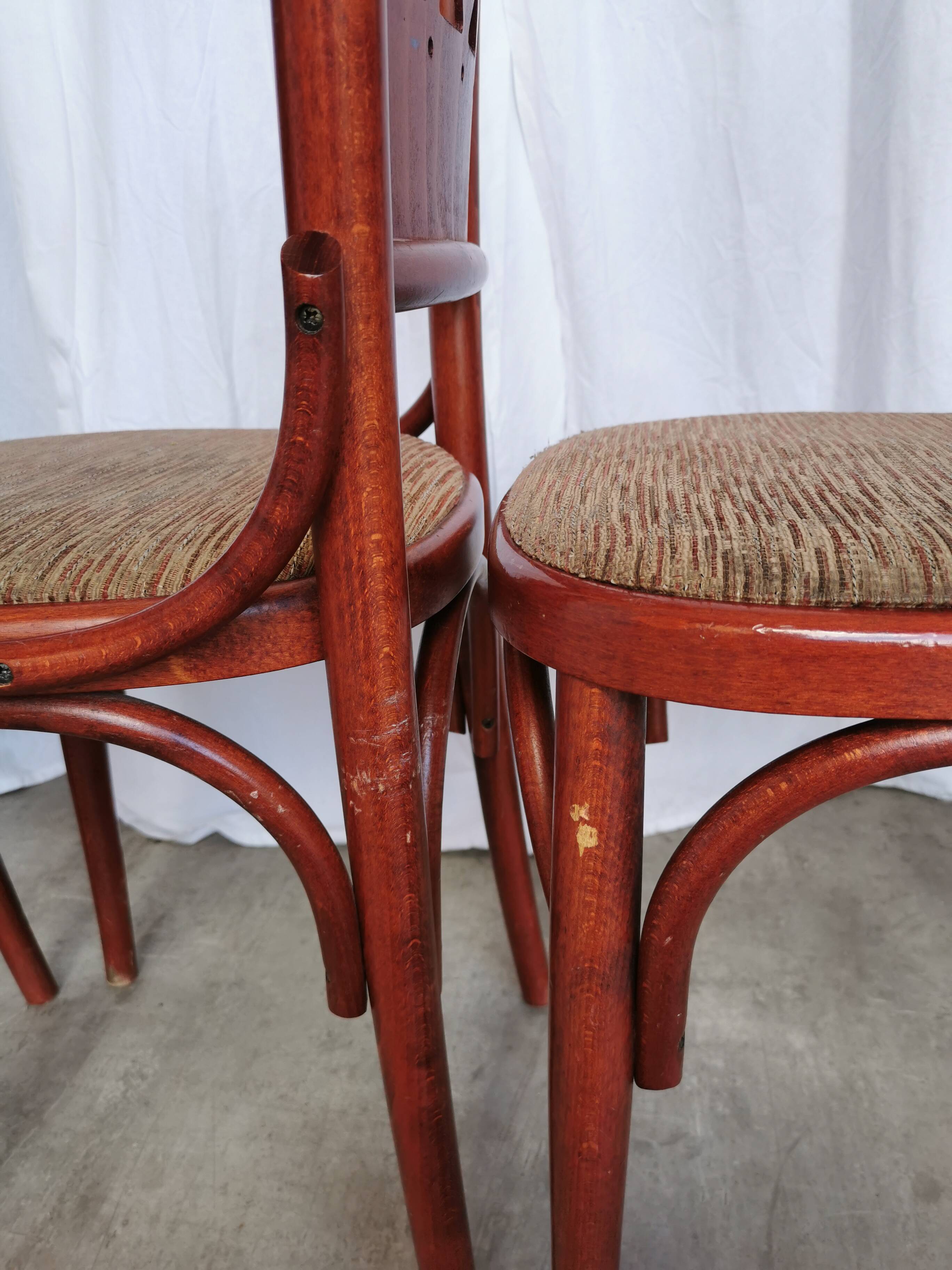 Vintage Italian Bistro Chairs - 1980s Reddish Wood, Brown Fabric - Set of 6