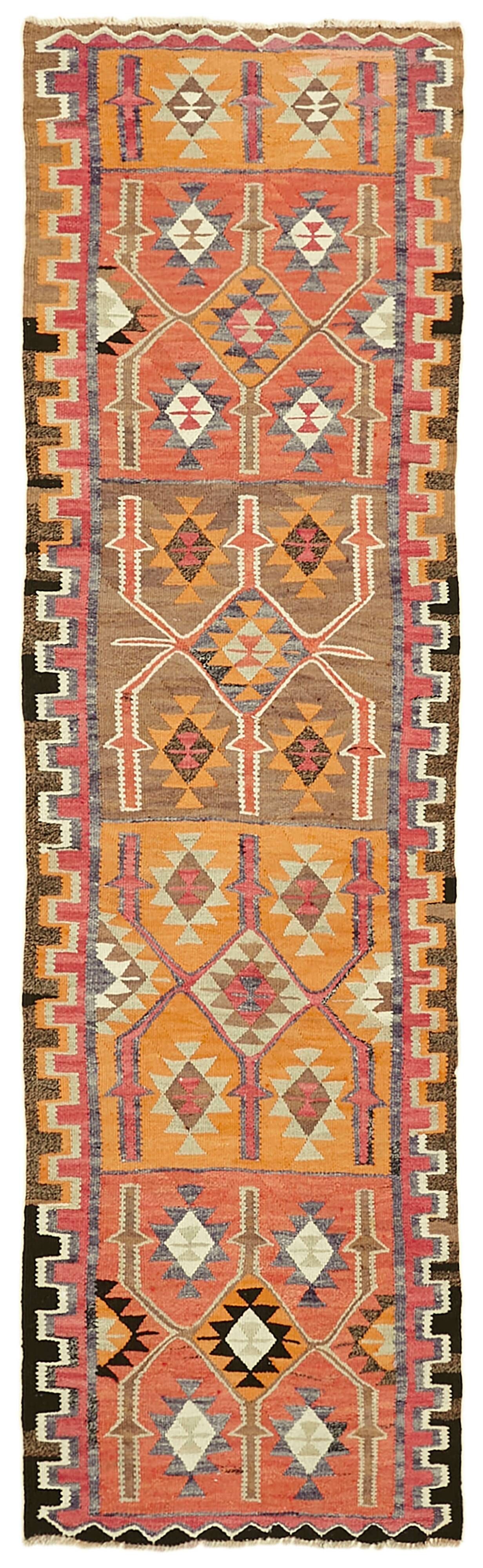 Turkish Handwoven Vintage Herki Kilim 97 cm x 325 cm
