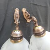 SCONCES BALL 1 pair of frosted glass with engraved stars and polished rounds
