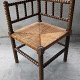 Corner chair in turned oak and canning