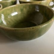 4 green glazed earthenware bowls with handles from Biot, 1960