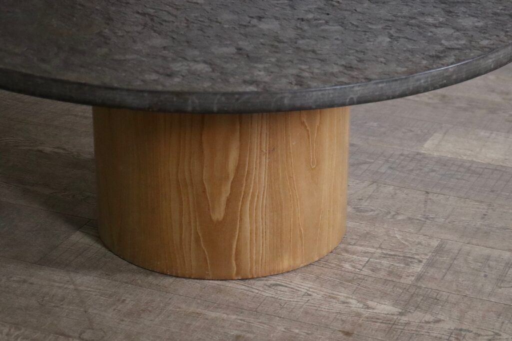 Peter Draenert studios coffee table in fossil stone and oak, Germany 1970s