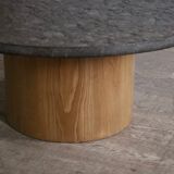 Peter Draenert studios coffee table in fossil stone and oak, Germany 1970s