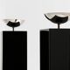 Paire de lampadaires en laque noire et métal nickelé de Michel Boyer, 1979