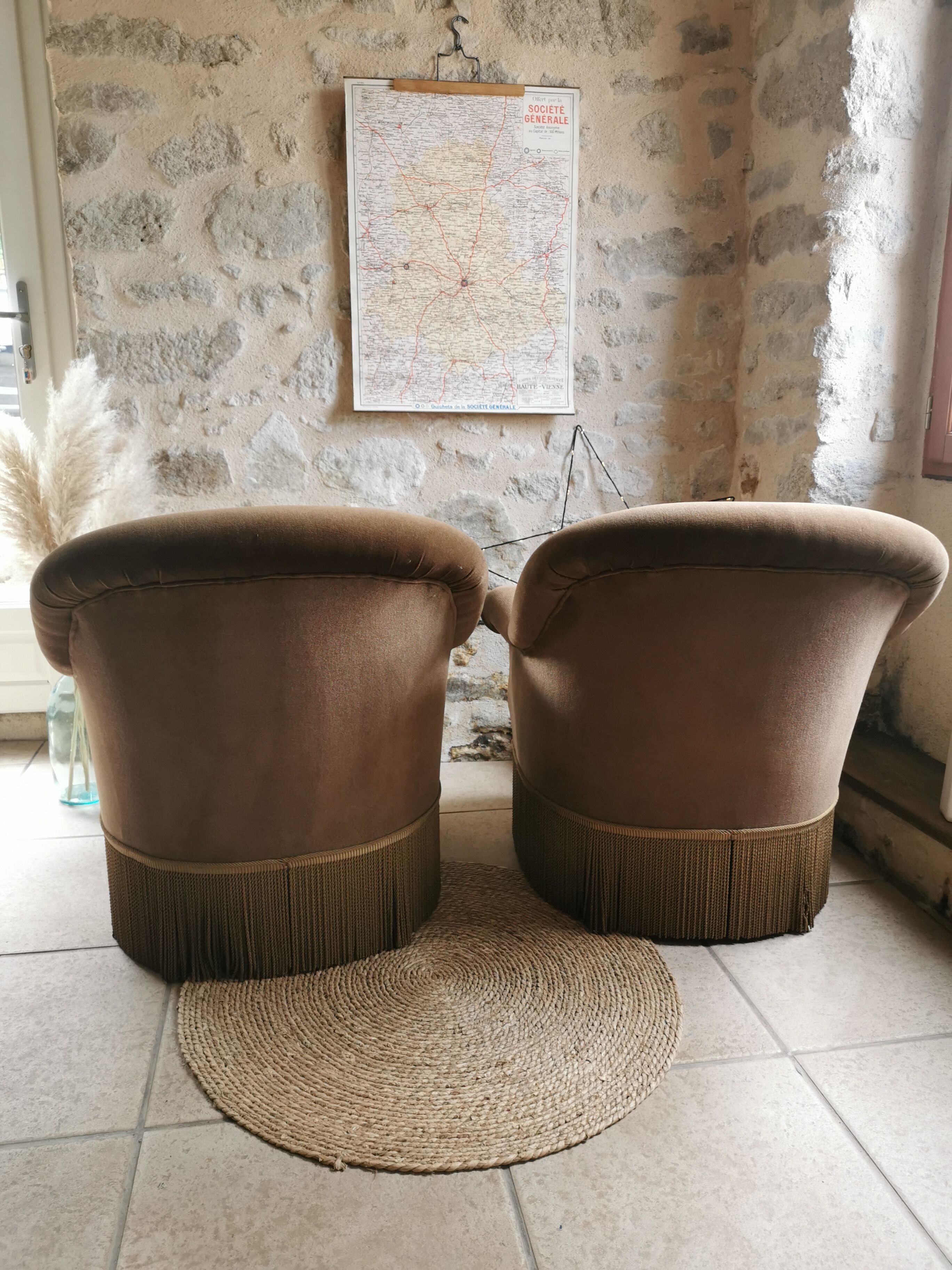 Pair of frozen brown toad armchairs
