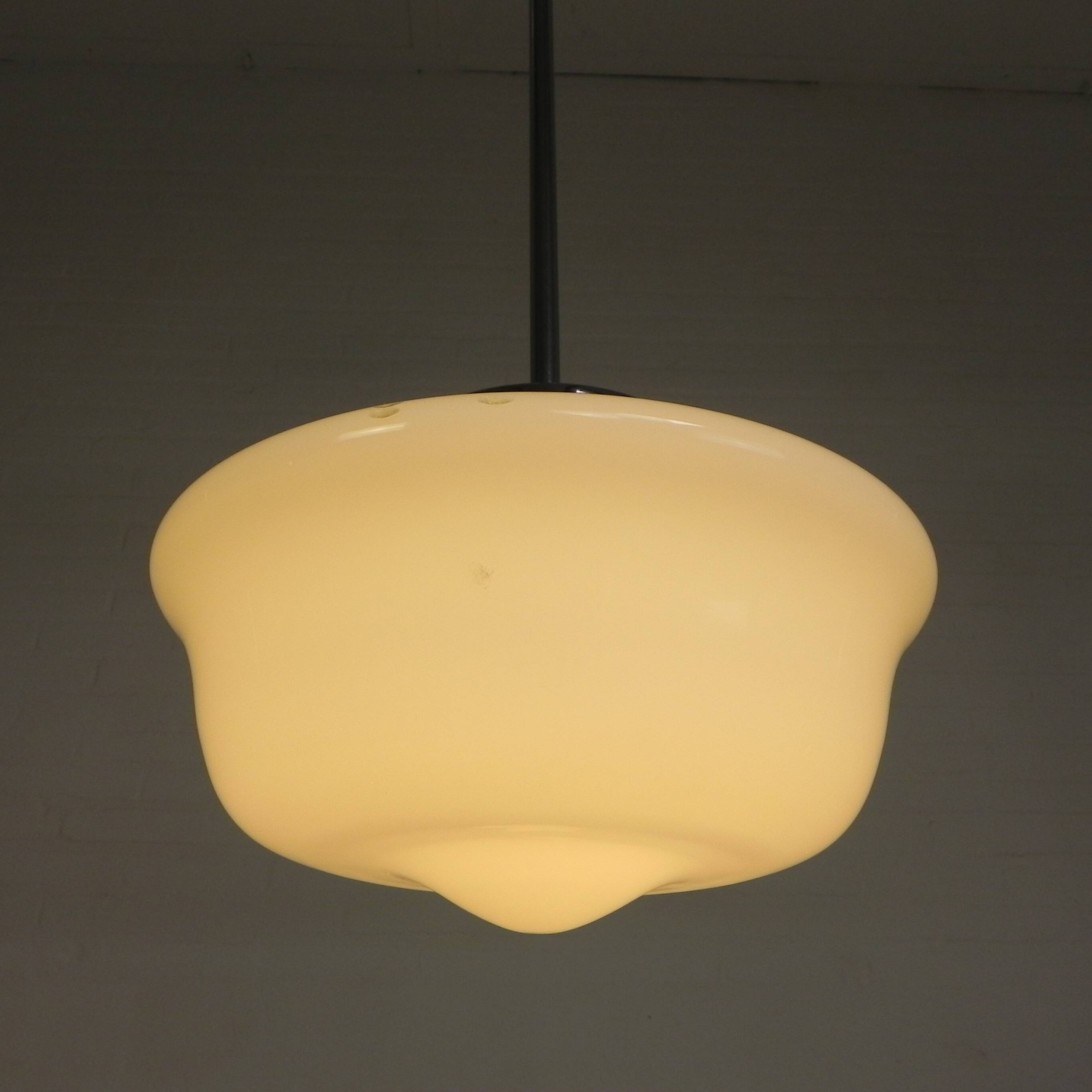 Art Deco pendant light with white glass shade, 1930s
