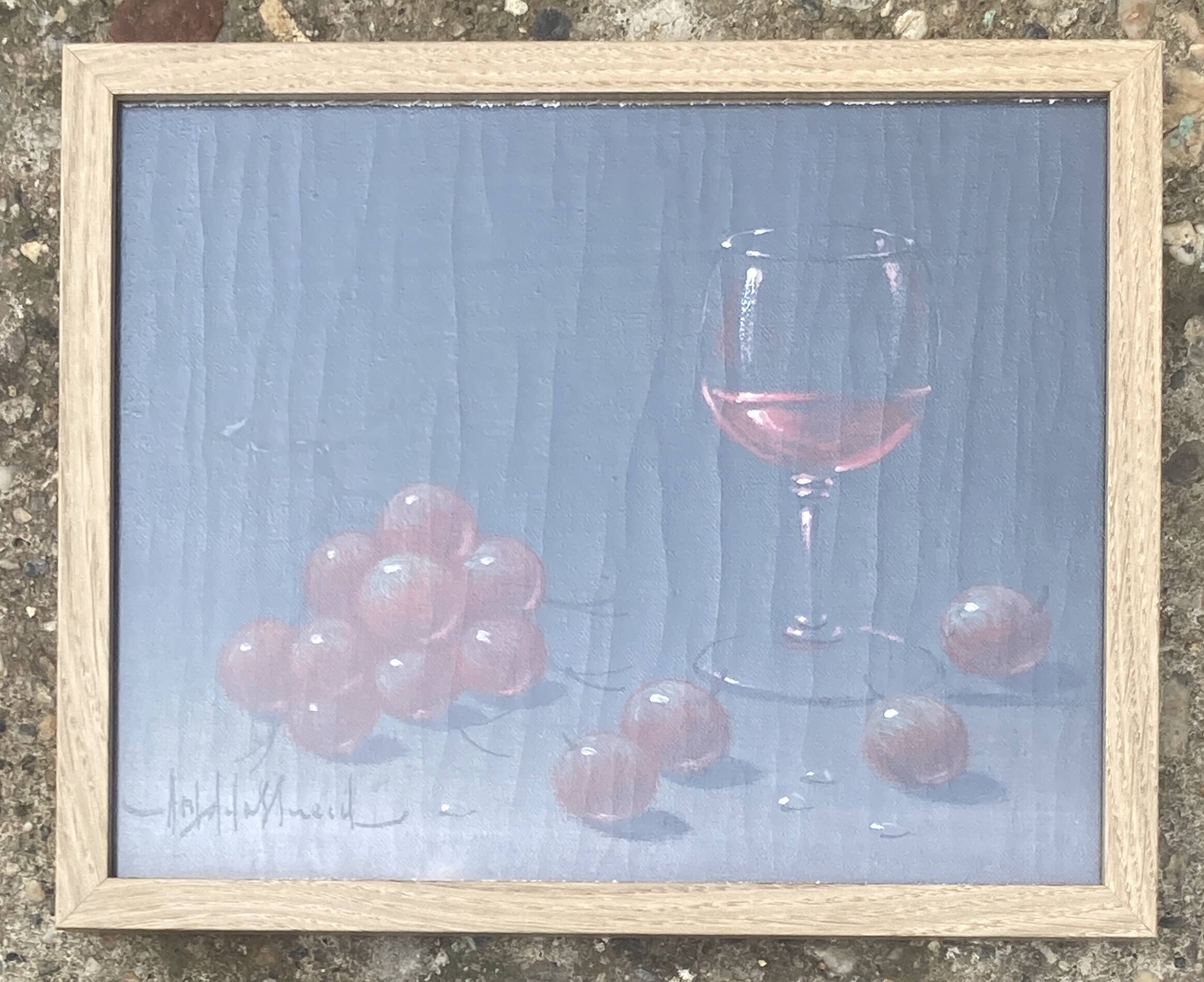 Painting - Still life: Glass of wine and grapes