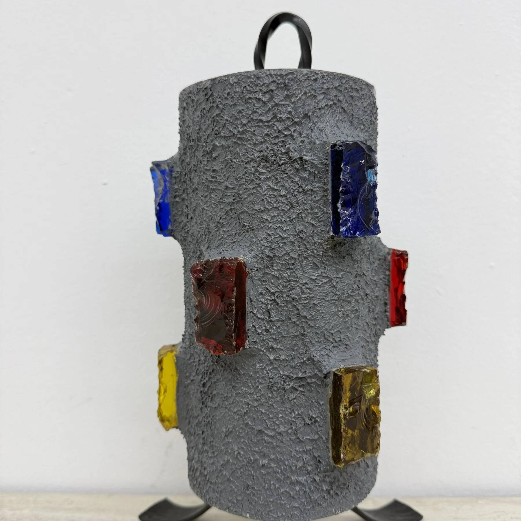 Brutalist table lamp metal and glass, 1970s