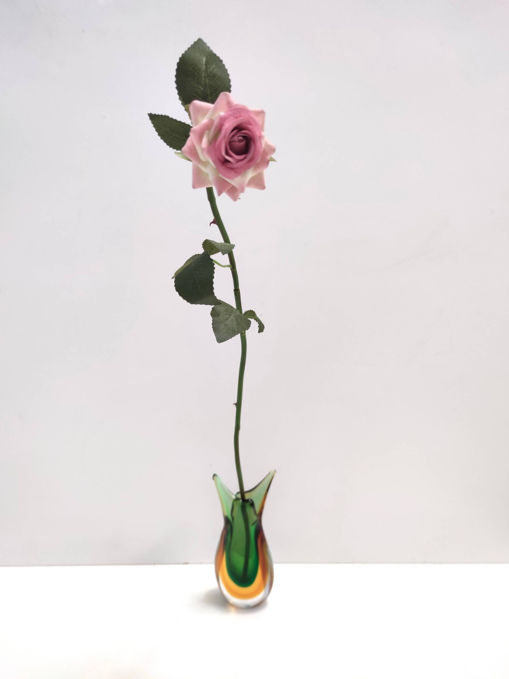 Green and Orange Sommerso Murano Glass Vase by Flavio Poli, Italy